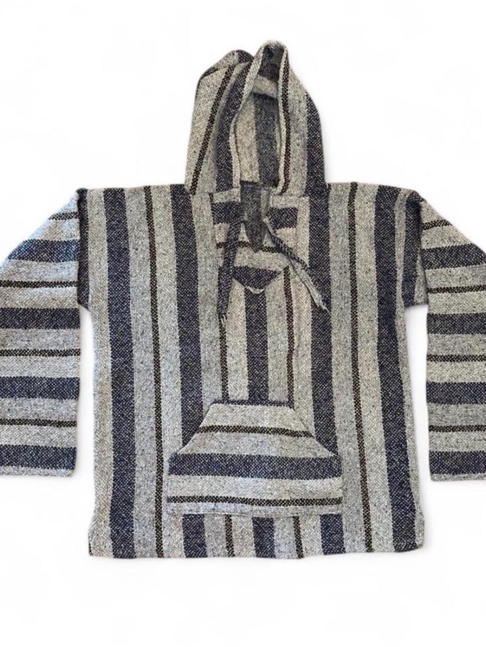 Striped Baja Hoodie Pullover - Gray & Black & Blue